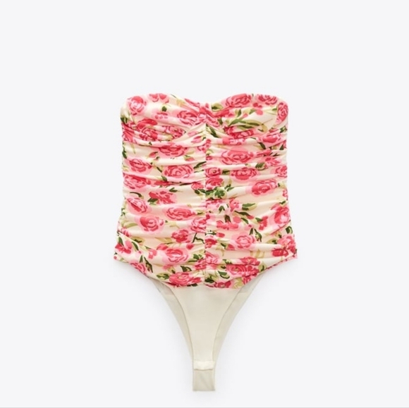 Zara Draped Floral Bodysuit NWT - Picture 2 of 4